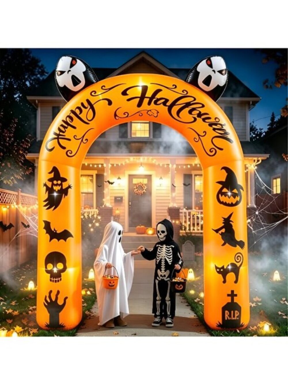 Halloween Inflatable Archway,9FT Tall Happy Halloween Blow Up Arch